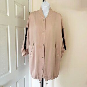 Forever 21 Pink Long Bomber Jacket 2 Pockets Snap Closure Women Size S